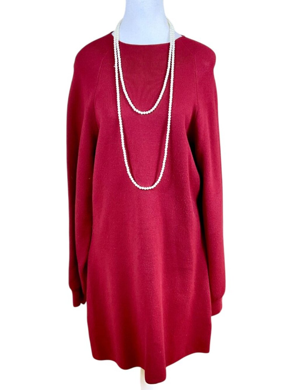 Anthropologie Maeve Dress Knit Deep Red Long Sleeve (L)